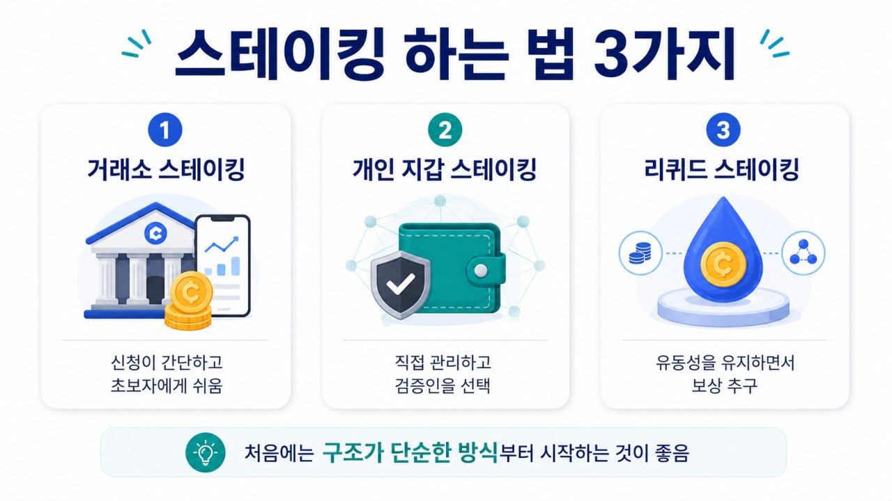 스테이킹 하는 법 3가지 거래소 개인지갑 리퀴드 비교 인포그래픽