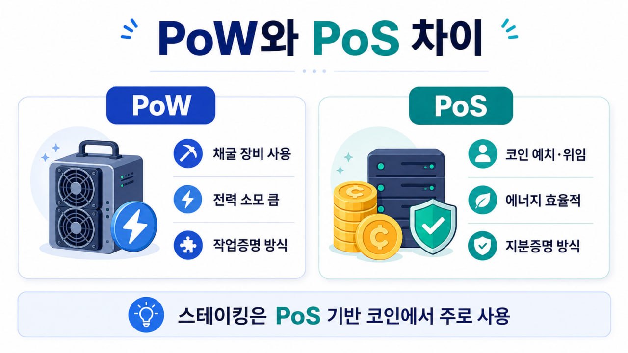 PoW 작업증명과 PoS 지분증명 차이 비교 인포그래픽