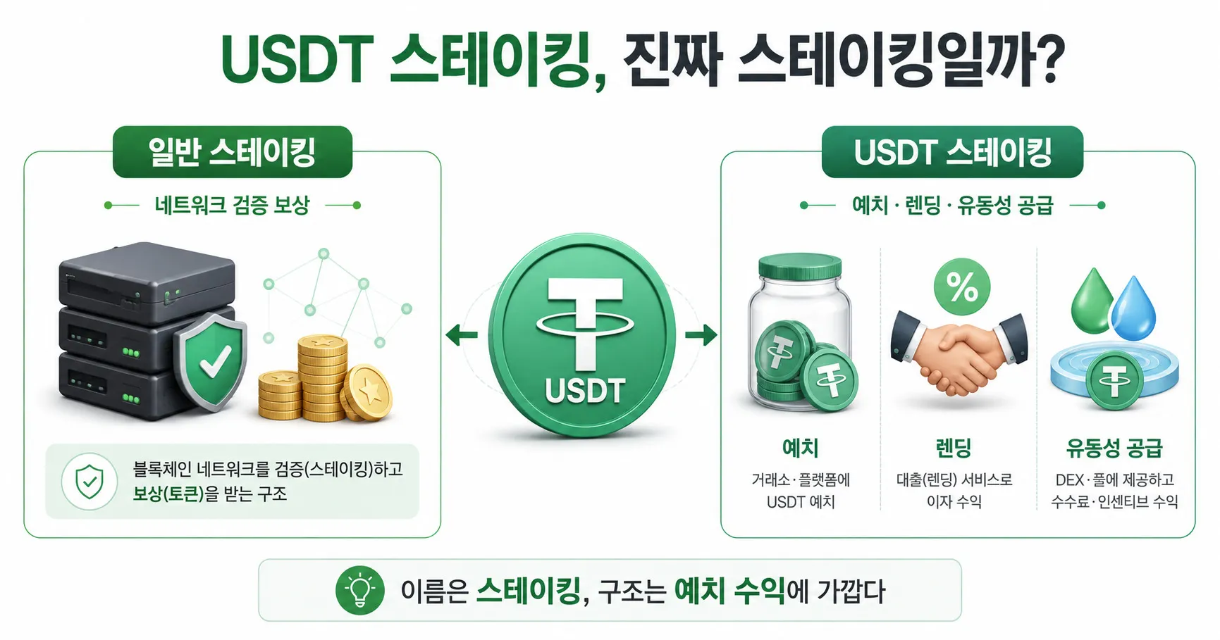 USDT 스테이킹 vs 일반 스테이킹 비교 인포그래픽