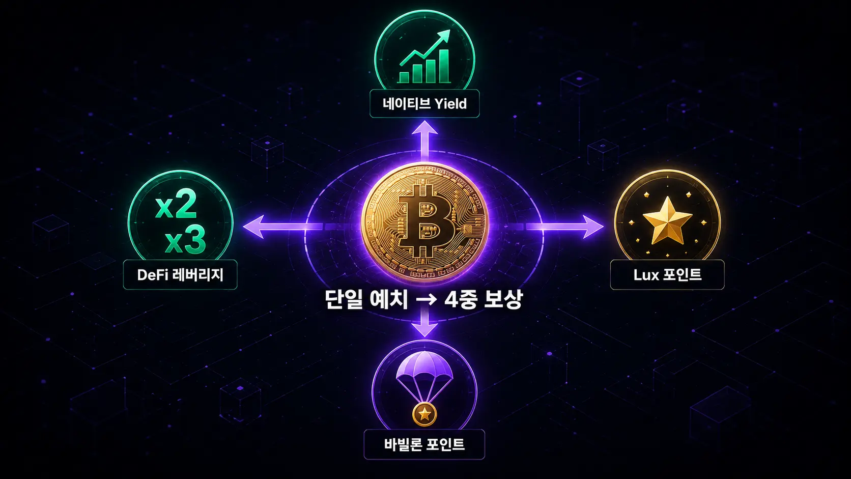 롬바르드 LBTC 4중 보상 레이어 구조 — Lux 포인트 바빌론 포인트 동시 파밍