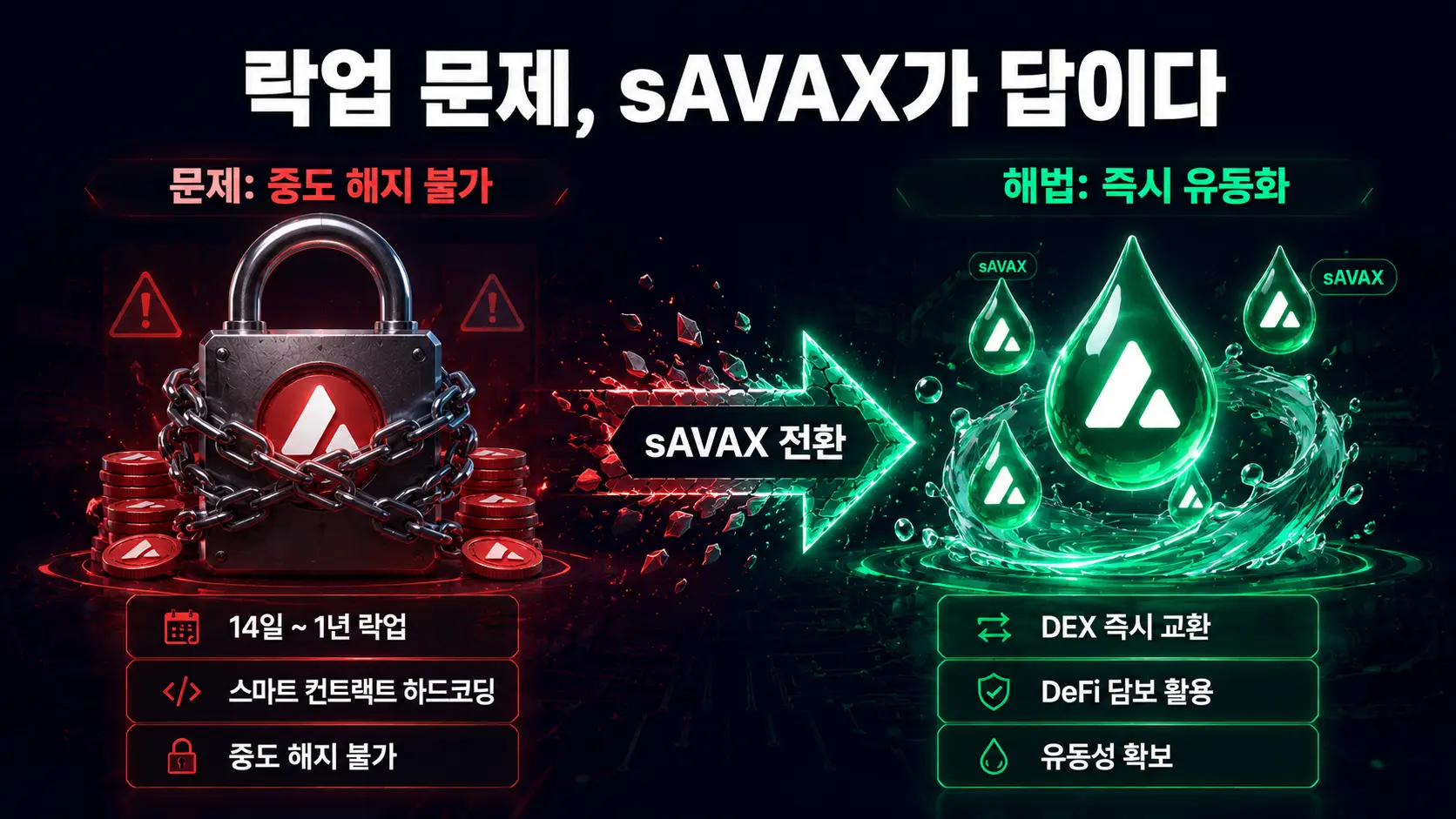 아발란체 AVAX 락업 14일~1년 중도 해지 불가 문제와 sAVAX 유동성 스테이킹 해법